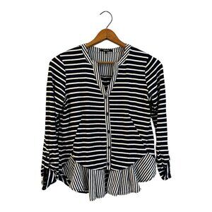 Roly Poly Stripe Top Ruffle Hem Cotton Blend Size Small Button Front